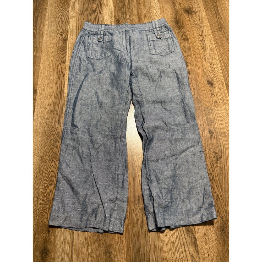 Express Pants Women Size 1/2 Blue Wide Leg Trouser Front Pockets Linen Blend